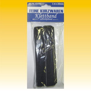 Klettband 1m x 20mm, SCHWARZ, selbstklebend