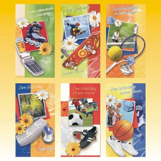 Geburtstagskarte 9,5 x 18cm, 8 fach sortiert