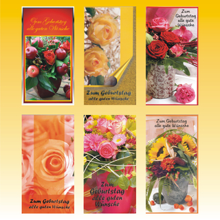 Geburtstagskarte 9,5 x 18cm, 8 fach sortiert, Goldschrift