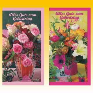 Geburtstagskarte 9,5 x 18cm,BLUMEN, 4 fach sortiert - zum SONDERPREIS!