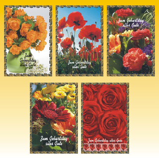 Geburtstagskarte 11,5 x 17cm, 5 fach sortiert, mit Goldrand