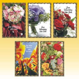 Geburtstagskarte 11,5 x 17cm, 5 fach sortiert, mit Goldrand