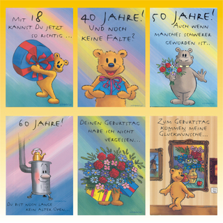 Geburtstagskarte Humor 11,5 x 17,0cm, 8 fach sortiert - Mit farbigem Umschlag und Innentext!