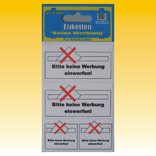 Etiketten Keine Werbung, 1 Blatt � 4 St�ck