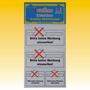 Etiketten Keine Werbung, 1 Blatt � 4 St�ck